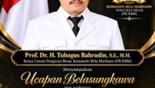 Foto: Ketua Umum Pengurus Besar Komando Bela Marhaen (PB KBM), Prof. Dr. H. Tubagus Bahrudin, S.E., M.M., menyampaikan ucapan belasungkawa atas wafatnya Mohammad Guruh Irianto Soekarnoputra atau yang dikenal sebagai Guruh Soekarnoputra. (Istimewa)