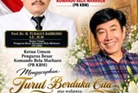 Foto: Ketua Umum Pengurus Besar Komando Bela Marhaen (PB KBM), Prof. Dr. H. Tubagus Bahrudin, S.E., M.M., menyampaikan ucapan belasungkawa atas wafatnya Mohammad Guruh Irianto Soekarnoputra atau yang dikenal sebagai Guruh Soekarnoputra. (Istimewa)