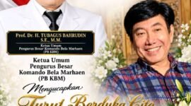 Foto: Ketua Umum Pengurus Besar Komando Bela Marhaen (PB KBM), Prof. Dr. H. Tubagus Bahrudin, S.E., M.M., menyampaikan ucapan belasungkawa atas wafatnya Mohammad Guruh Irianto Soekarnoputra atau yang dikenal sebagai Guruh Soekarnoputra. (Istimewa)