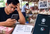 Foto: Ilustrasi seorang pengusaha ayam di Bekasi yang menghadapi persoalan kerja sama bisnis. Modal usaha berupa uang tunai dan biaya operasional tercatat dalam buku, sementara mitra bisnis berinisial MYM disebut sulit dihubungi. Sejumlah pengusaha mengaku khawatir mengalami kerugian hingga ratusan juta rupiah akibat ketidakjelasan kelanjutan usaha tersebut.