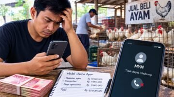 Foto: Ilustrasi seorang pengusaha ayam di Bekasi yang menghadapi persoalan kerja sama bisnis. Modal usaha berupa uang tunai dan biaya operasional tercatat dalam buku, sementara mitra bisnis berinisial MYM disebut sulit dihubungi. Sejumlah pengusaha mengaku khawatir mengalami kerugian hingga ratusan juta rupiah akibat ketidakjelasan kelanjutan usaha tersebut.