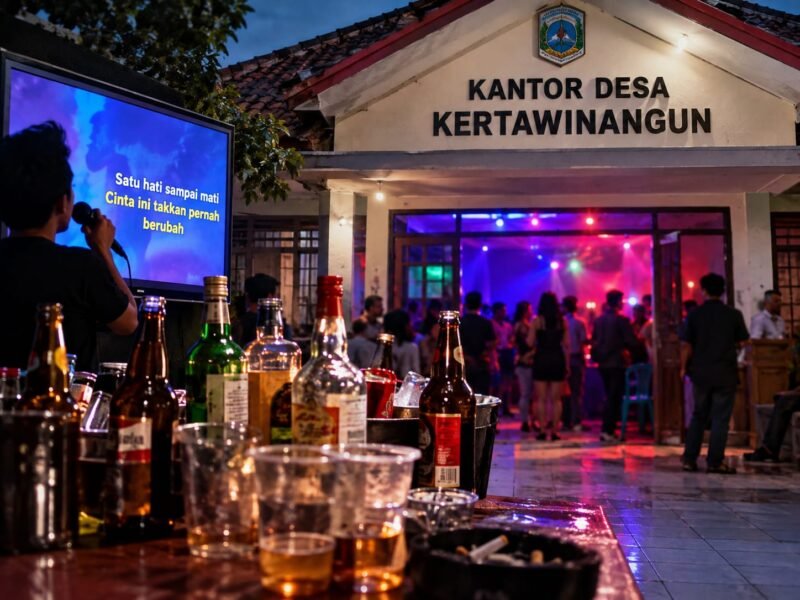Foto: Ilustrasi dugaan penyalahgunaan gedung Kantor Desa Kertawinangun, Kecamatan Kandanghaur, Kabupaten Indramayu, untuk kegiatan karaoke dan pesta minuman keras (miras). Perhimpunan Wartawan Hukum Indonesia (PWHI) mendesak Bupati Indramayu Lucky Hakim menindaklanjuti informasi tersebut melalui klarifikasi dan pemeriksaan menyeluruh. Hingga Minggu (18/10/2026).