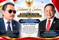 Foto: Komisaris Utama PT Kertas Nusantara Indonesia, Prof. Dr. H. Tubagus Bahrudin, S.E., M.M., menyampaikan ucapan selamat kepada Jenderal TNI (Purn.) Dudung Abdurachman atas kepercayaan yang diberikan Presiden Prabowo Subianto untuk mengemban amanah sebagai Menteri Koordinator Bidang Politik dan Keamanan (Menko Polkam) Republik Indonesia. (Istimewa)