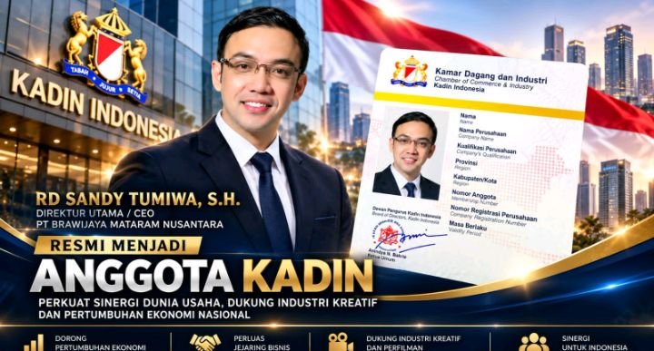 Foto: Direktur Utama sekaligus Chief Executive Officer (CEO) PT Brawijaya Mataram Nusantara, Rd Sandy M.I. Tumiwa, S.H., resmi menjadi anggota Kamar Dagang dan Industri (KADIN), Rabu (14/10/2026). (Istimewa)